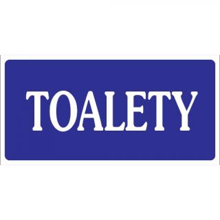 Oznaczenie toalet niebiesko-białe ''TOALETY''