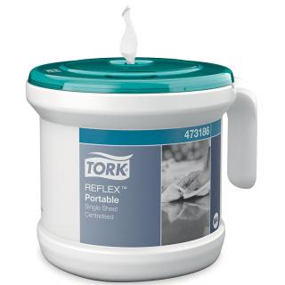 Podajnik na ręczniki papierowe w rolce centralnie dozowane przenośny Tork Reflex, biało-turkusowe tworzywo ABS