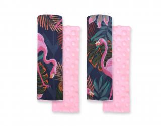 Ochraniacze na pasy BOBONO do wózka minky- flamingi różowo-granatowe/różowy