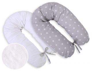 Poduszka dla kobiet w ciąży, ciążowa, do spania i karmienia - Minky gwiazdki szare/biały