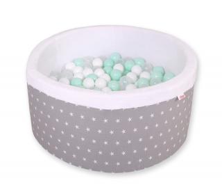 Suchy basen z piłeczkami 40 cm 200 piłek - biały minky i bawełna gwiazdki BOBONO