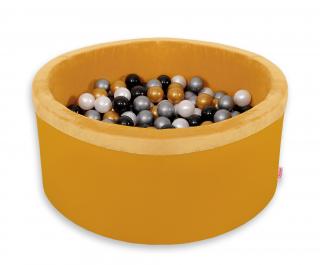 Suchy basen z piłeczkami 40 cm 200 piłek - musztardowy minky i bawełna BOBONO