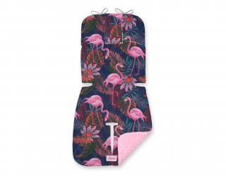 Wkładka do wózka BOBONO minky- flamingi różowo-granatowe/różowy