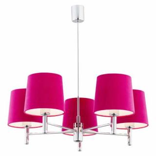 Argon Bolzano Plus 2075 żyrandol na drązku lampa wisząca sufitowa nad stół zwis klosze abażur 5x15W E27 różowa/chrom