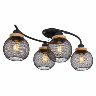 Globo Pablo 15663-4D plafon lampa sufitowa 4x60W E27 loftowa 4 klosze czarny/drewniany