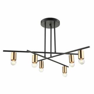 Italux Normani MDM3658/6 BK+BRO żyrandol industrialna lampa wisząca nowoczesna zwis pręty patyki kije 6x60W E27 czarna brązowa - wysyłka w 24h