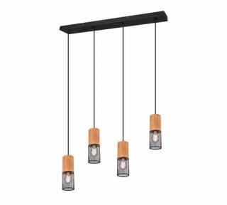 Trio Tosh 304300432 lampa wisząca zwis 4x40W E27 czarna/drewniana