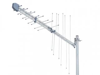 Antena 2LOG ze wzmacniaczem, gniazdem F i filtrem LTE, polaryzacja pozioma/pionowa.