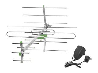 Antena DVB-T TURBO TV-MUX8 COMBO Q100 VHF/UHF, polaryzacja pionowa (V)  lub pozioma (H) + zasilacz + wzmacniacz SWA-955.