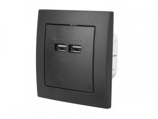 GNIAZDO USBx2 MODERN CZARNE 3,4A+RAMKA