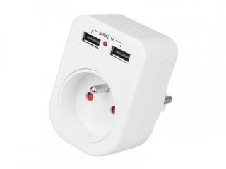 Gniazdo z uziemieniem 1P+Z, 10 A, 250 V, 2 x USB 2.1 A.