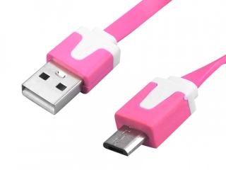 Kabel USB-micro USB różowy płaski