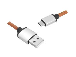 Kabel USB-microUSB, 1m, brązowy, skórzany.