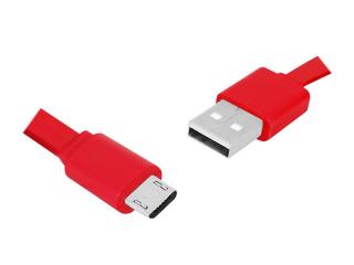 Kabel USB - microUSB 1m, płaski, czerwony.