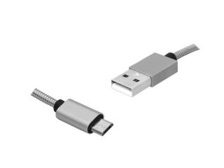 Kabel USB-microUSB 1m w oplocie srebrny