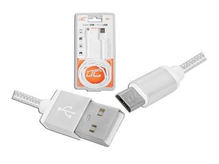 Kabel USB -microUSB 2m w oplocie biały