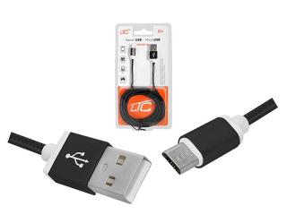 Kabel USB -microUSB 2m w oplocie czarny