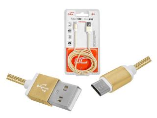 Kabel USB -microUSB 2m w oplocie złoty