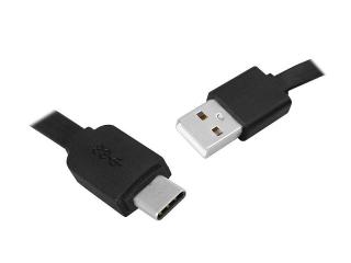 Kabel USB - Type-C 1m, płaski, czarny.