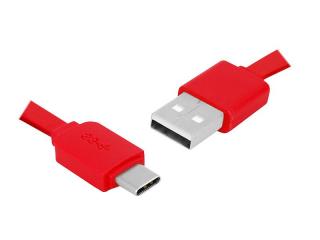 Kabel USB - Type-C 1m, płaski, czerwony.