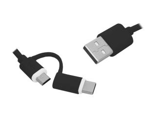 Kabel USB - USB Type-C / microUSB 2w1, czarny.