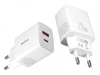Ładowarka sieciowa Baseus Compact Quick Charger USB + USB-C  QC 3.0 PD 3.0, 20W, biała.