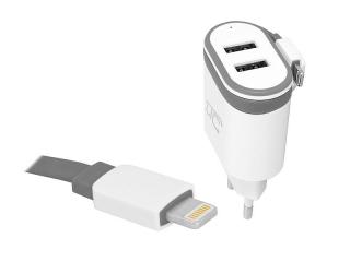 Ładowarka sieciowa LTC 2xUSB  2A + kabel 20cm Iphone 2A.