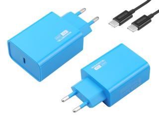 Ładowarka sieciowa Somostel SMS-A78, 2 x USB, PD, 20 W + kabel USB Type-C, niebieska