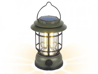 Lampa kemping solarna COB z akumlatorem 18650,płynna regulacja jasności, 3000K, zielona