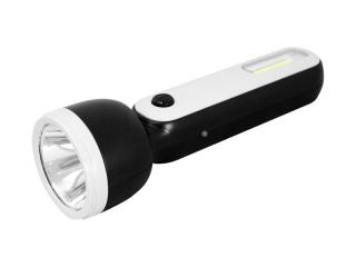 Latarka ręczna 1-LED 3W+COB 1W z akumulatorem 1200mAh, czarna, kabel micro USB, ładowanie 4godz. w pozycji wyłączenia.