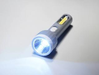 Latarka ręczna TS-1856 1-LED 3W+1-LED COB 2W z akumulatorem 1200mAh,szara.