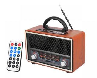 Radio przenośne Ina Retro Bluetooth, FM, USB, SD, AUX z pilotem, szary panel