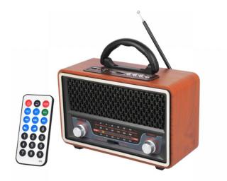 Radio przenośne Ina Retro Bluetooth, FM, USB, SD, AUX z pilotem, szary