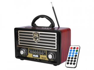 Radio przenośne Retro, USB, TF Card, AUX, pilot, wbudowany akumulator, mahoń.