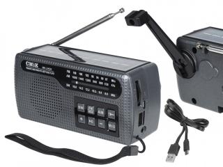 Radio prznośne campingowe MK-245S z panelem  solarnym , korbką,wyświetlacz,USB,MicroSD,AUX ,latarka