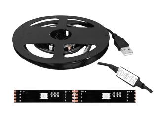 Sznur diodowy USB 5050 60diód RGB+Biała Ciepła czarne podłoże 10mmx200cm ze sterownikiem MINI w jednej diodzie