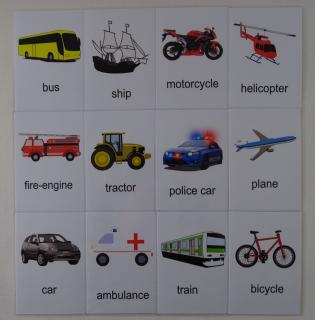 Pojazdy karty edukacyjne w j. angielskim