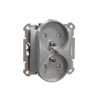 SCHNEIDER ELECTRIC - Gniazdo 2x2P+PE z przesłonami do systemu ramkowego, srebrne aluminium Sedna Design - SDD113275