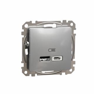 SCHNEIDER ELECTRIC - Gniazdo ładowania USB A+C 2,4A, srebrne aluminium Sedna Design - SDD113402