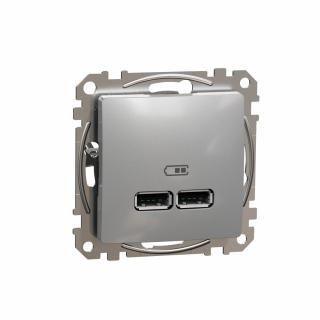 SCHNEIDER ELECTRIC - Sedna Design, Gniazdo ładowania USB A+A 2,1A, srebrne aluminium - SDD113401