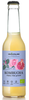 KOMBUCHA Z MIĘTĄ, RÓŻĄ I GRANATEM BIO 270 ml - DELIKATNA (ZAKWASOWNIA)