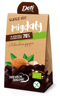 MIGDAŁY W CZEKOLADZIE GORZKIEJ BEZGLUTENOWE BIO 50 g - DOTI