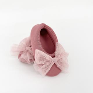 Buciki balerinki niechodki różowe z tiulową  kokardą