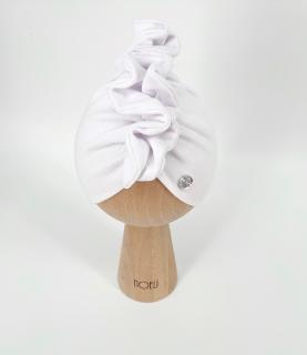 Czapka turban  do chrztu cieply z bawelny dwuwarstowy biały