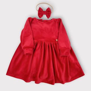 Sukienka  czerwona welurowa z duzą kokardą i opaska