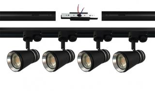 Szyna 2m plus 4x reflektor LED GU10 60x94mm czarny ze srebrnym