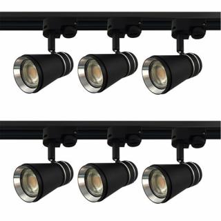 Szyna 2m plus 6x reflektor LED GU10 60x94mm czarny ze srebrnym