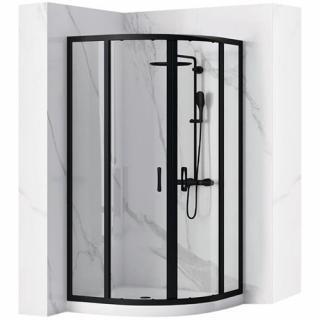 Czarna asymetryczna kabina prysznicowa z brodzikiem 100x80 cm Look Rea Black Lewa _________________RABAT_10%_W_SKLEPIE_________________