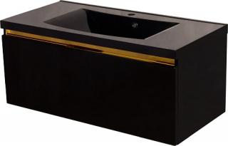 Czarna szafka z czarną umywalką złoty uchwyt 100 cm seria Diamond Gold Gante C ✖️AUTORYZOWANY DYSTRYBUTOR✖️