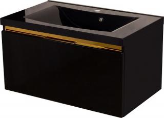 Czarna szafka z czarną umywalką złoty uchwyt 80 cm seria Diamond Gold Gante C ✖️AUTORYZOWANY DYSTRYBUTOR✖️
